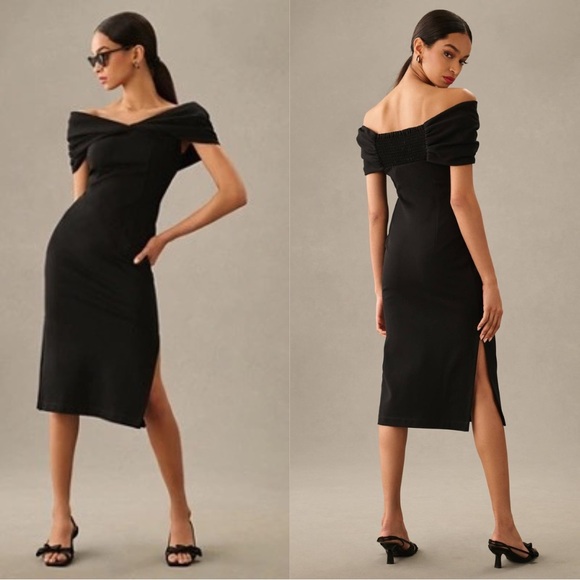 Anthropologie Maeve Off-The-Shoulder Twist Midi Dress Black Small - Picture 1 of 6